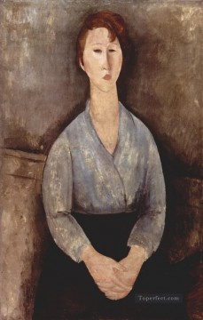 Amedeo Modigliani Painting - Mujer sentada vestida con blusa azul 1919 Amedeo Modigliani